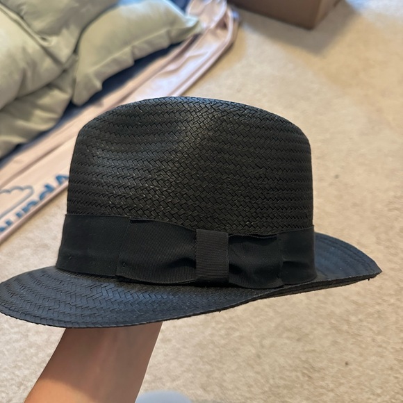 Vintage black straw fedora hat size large - Picture 2 of 5